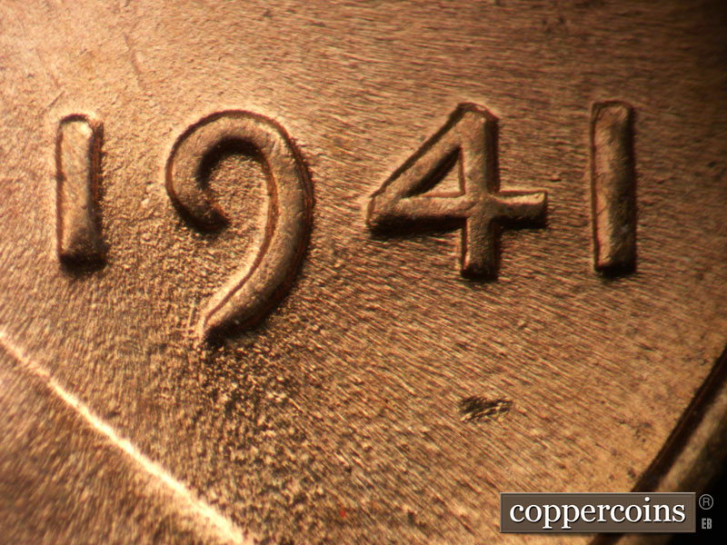 Die-stage B marker on 1941P•1DO•042 (1941 Doubled Die Obverse).
