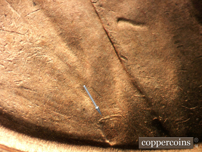 Die-stage B marker on 1941P•1DO•042 (1941 Doubled Die Obverse).