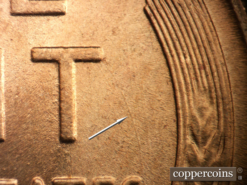 Die-stage B marker on 1941P•1DO•042 (1941 Doubled Die Obverse).