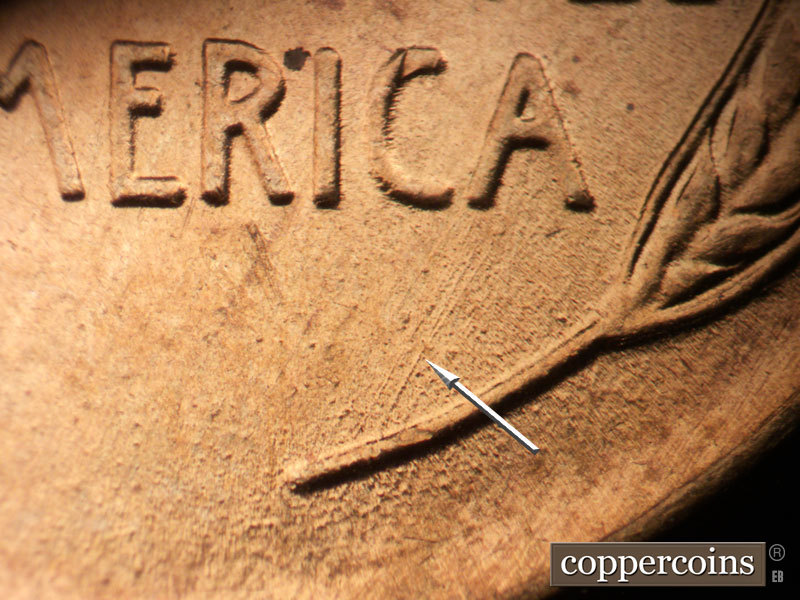Die-stage B marker on 1941P•1DO•042 (1941 Doubled Die Obverse).