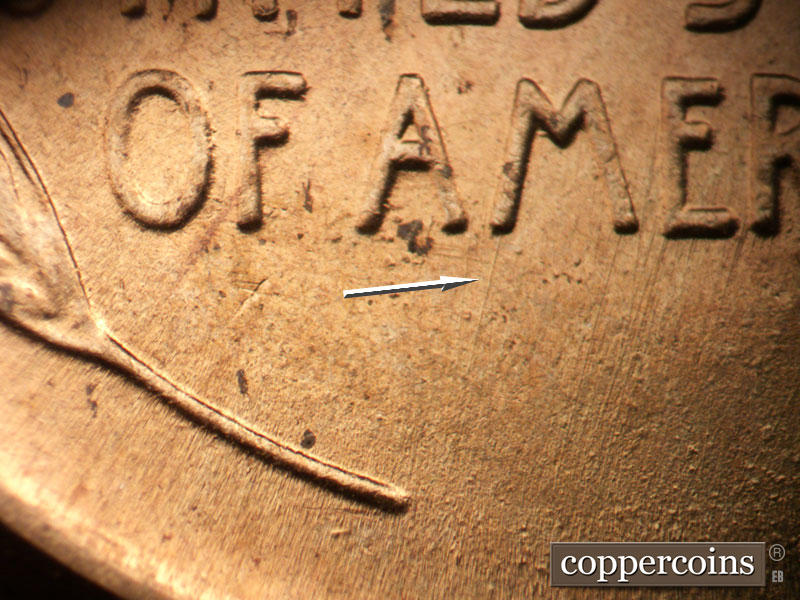 Die-stage B marker on 1941P•1DO•042 (1941 Doubled Die Obverse).