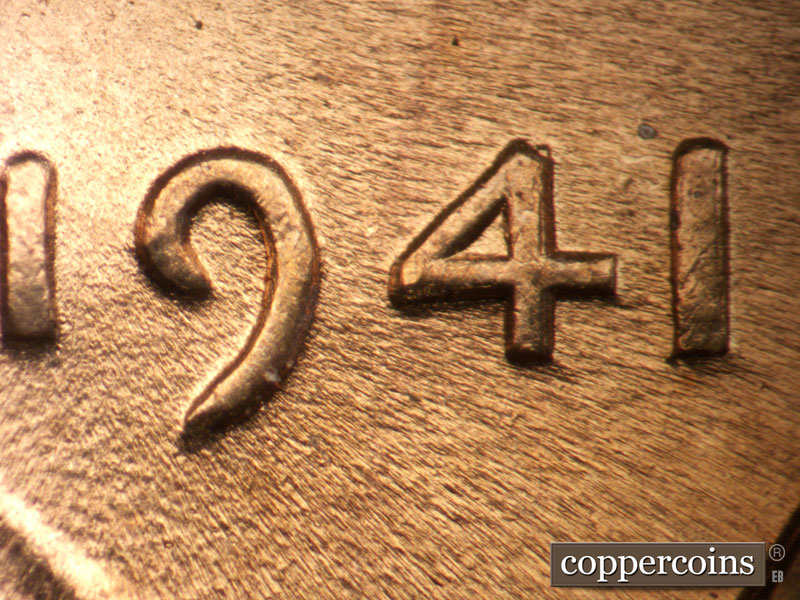 1941 Lincoln cent obverse, CopperCoins die 1941P•1DO•043.