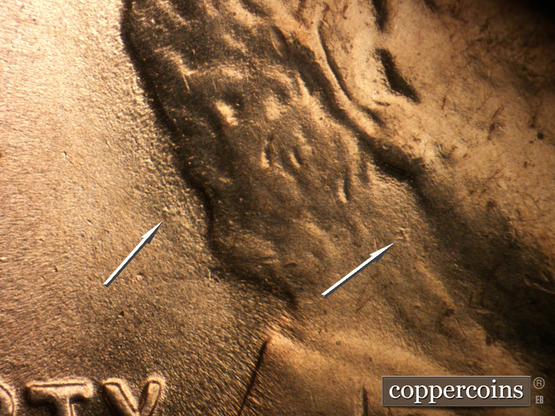 Die-stage B marker on 1941P•1DO•043 (1941 Doubled Die Obverse).