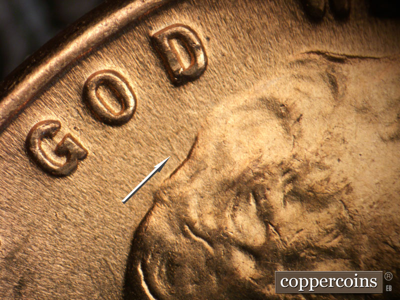 Die-stage B marker on 1941P•1DO•043 (1941 Doubled Die Obverse).