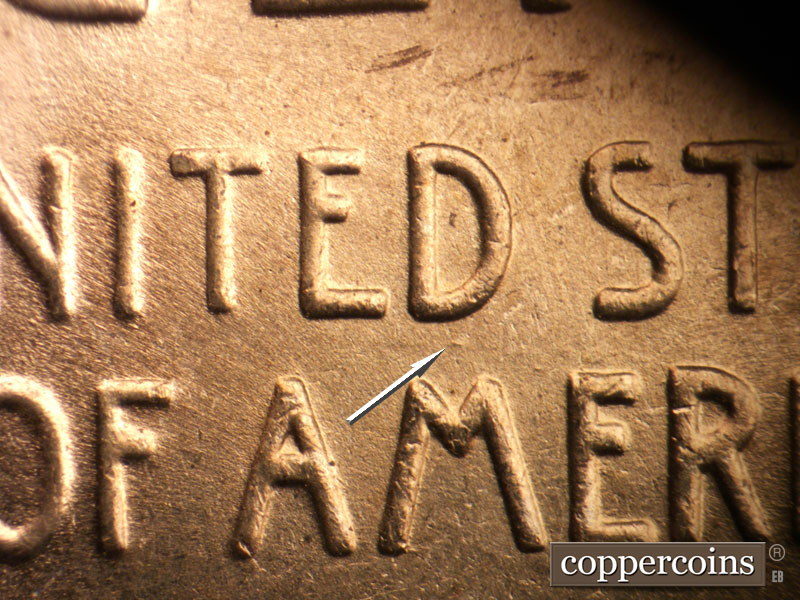 Die-stage B marker on 1941P•1DO•043 (1941 Doubled Die Obverse).