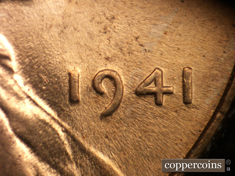 Die-stage B marker on 1941P•1DO•044 (1941 Doubled Die Obverse).