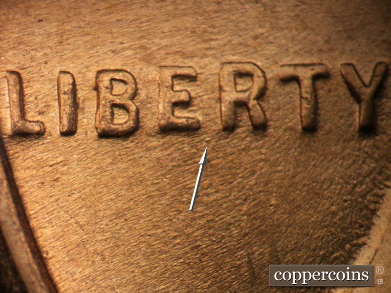 Die-stage B marker on 1941P•1DO•044 (1941 Doubled Die Obverse).