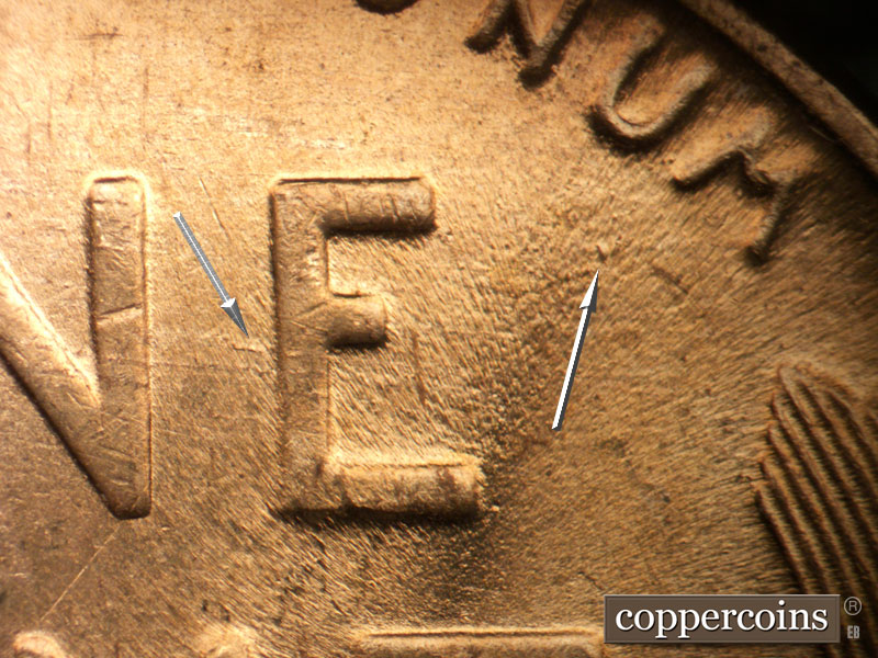 Die-stage B marker on 1941P•1DO•044 (1941 Doubled Die Obverse).