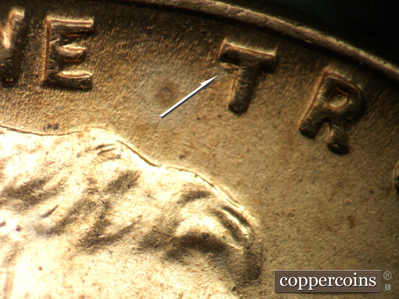 Die-stage B marker on 1941P•1DO•046 (1941 Doubled Die Obverse).
