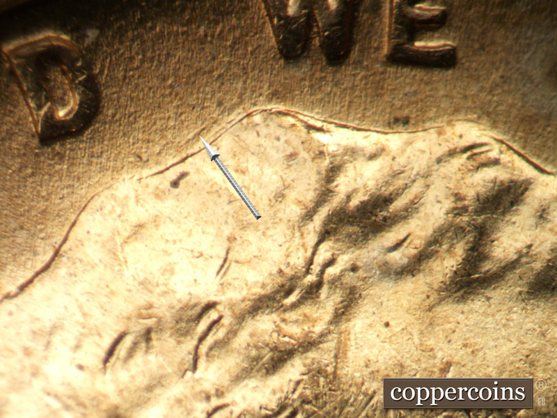 Die-stage B marker on 1941P•1DO•046 (1941 Doubled Die Obverse).