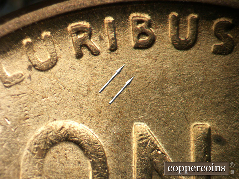 Die-stage B marker on 1941P•1DO•046 (1941 Doubled Die Obverse).