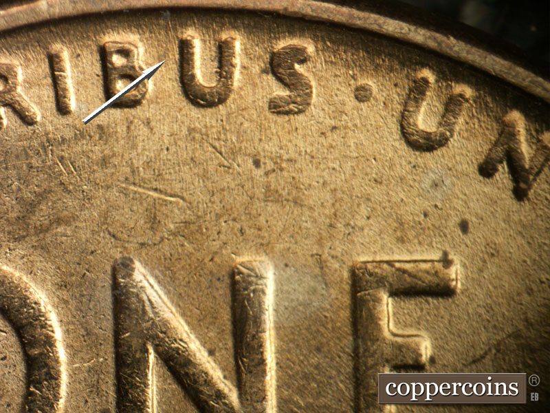 Die-stage B marker on 1941P•1DO•047 (1941 Doubled Die Obverse).