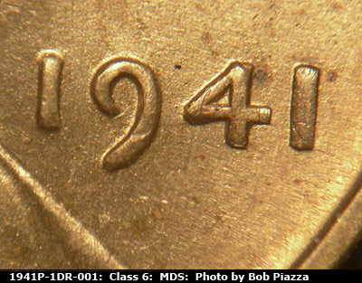 Die-stage B marker on 1941P•1DR•001 (1941 Doubled Die Reverse).