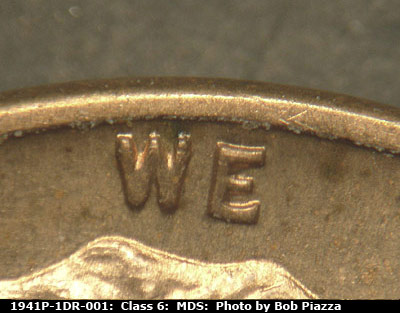 Die-stage B marker on 1941P•1DR•001 (1941 Doubled Die Reverse).