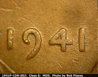 Die-stage B marker on 1941P•1DR•002 (1941 Doubled Die Reverse).
