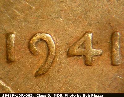 Die-stage B marker on 1941P•1DR•003 (1941 Doubled Die Reverse).