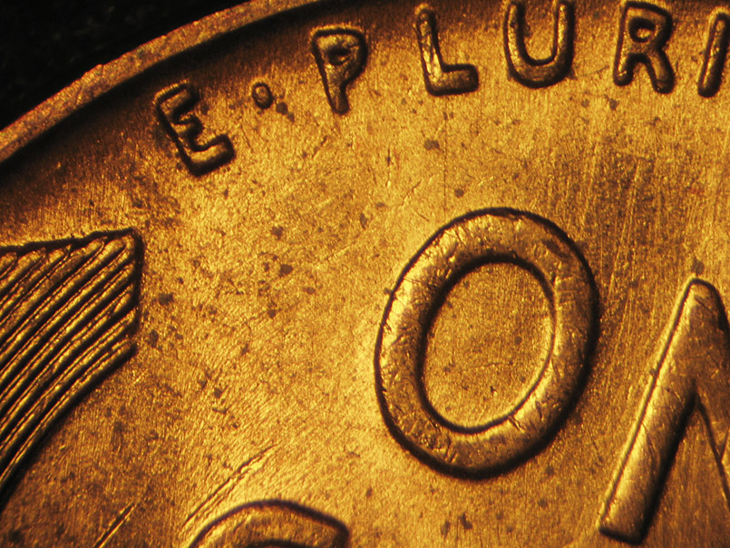 Die-stage B marker on 1941P•1DR•006 (1941 Doubled Die Reverse).