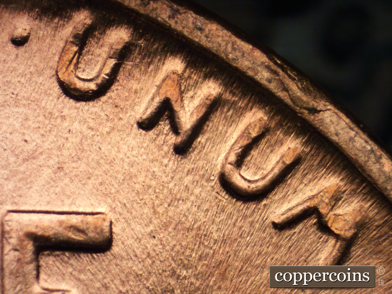 Die-stage B marker on 1941P•1DR•009 (1941 Doubled Die Reverse).