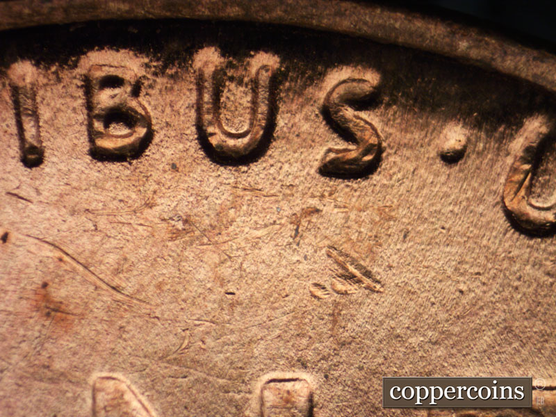 Die-stage B marker on 1941P•1DR•009 (1941 Doubled Die Reverse).