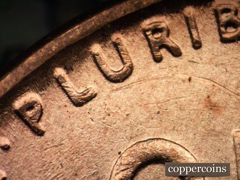 Die-stage B marker on 1941P•1DR•009 (1941 Doubled Die Reverse).
