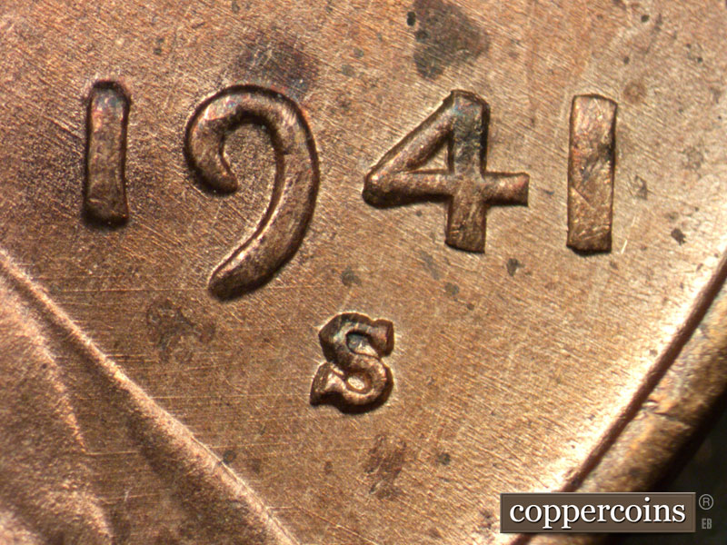 Die-stage A marker on 1941S•1DO•001 (1941 Doubled Die Obverse).