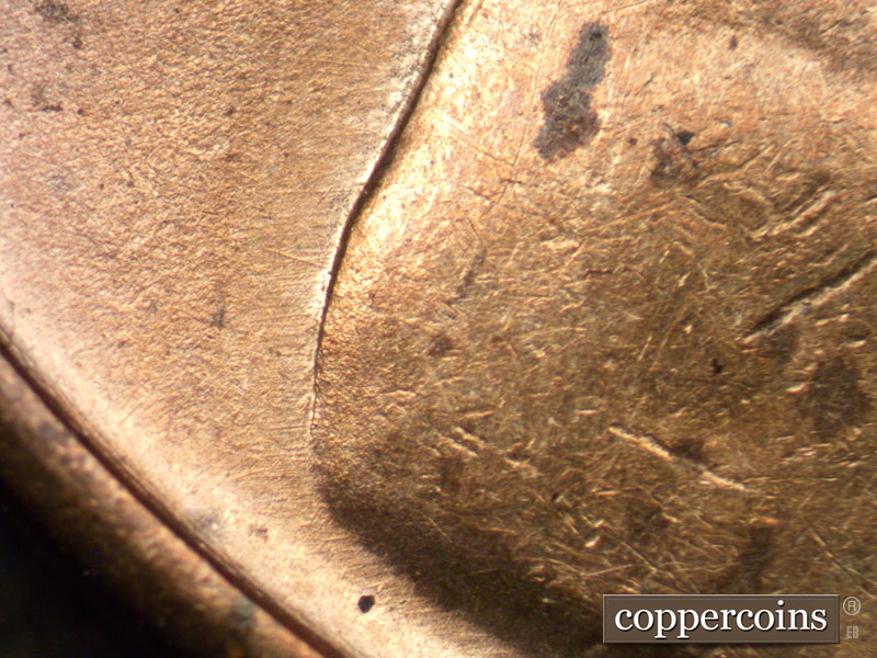 Die-stage A marker on 1941S•1DO•001 (1941 Doubled Die Obverse).