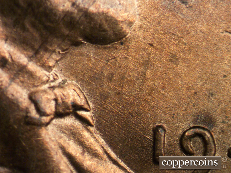Die-stage A marker on 1941S•1DO•001 (1941 Doubled Die Obverse).