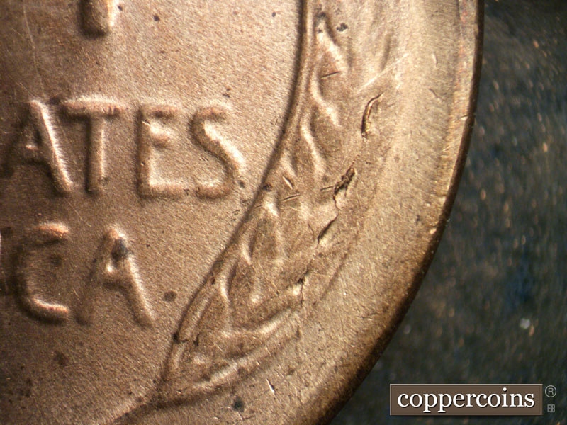 Die-stage A marker on 1941S•1DO•001 (1941 Doubled Die Obverse).
