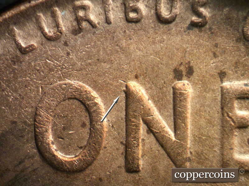 Die-stage A marker on 1941S•1DO•001 (1941 Doubled Die Obverse).