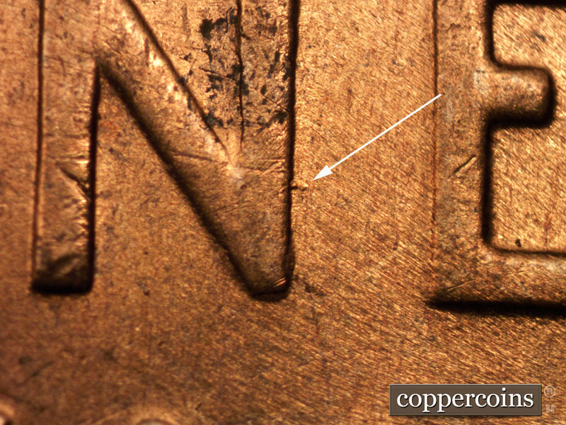 Die-stage B marker on 1941S•1DO•001 (1941 Doubled Die Obverse).