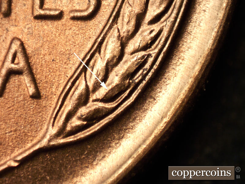Die-stage B marker on 1941S•1DO•001 (1941 Doubled Die Obverse).