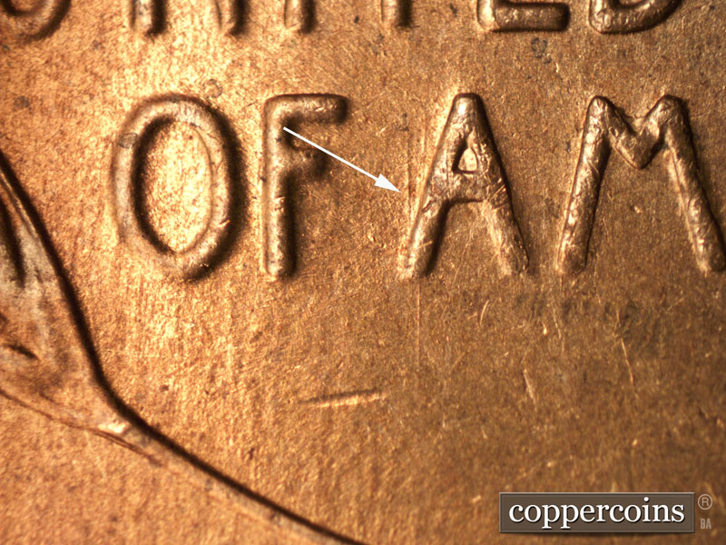 Die-stage B marker on 1941S•1DO•001 (1941 Doubled Die Obverse).