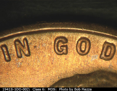 Die-stage B marker on 1941S•1DO•002 (1941 Doubled Die Obverse).