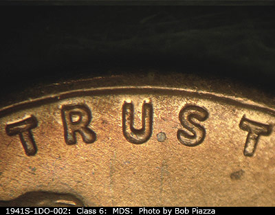 Die-stage B marker on 1941S•1DO•002 (1941 Doubled Die Obverse).