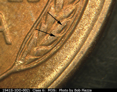 Die-stage B marker on 1941S•1DO•002 (1941 Doubled Die Obverse).