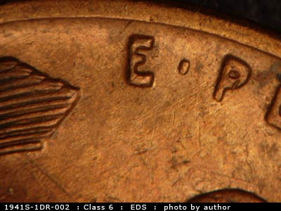 Die-stage A marker on 1941S•1DR•002 (1941 Doubled Die Reverse).