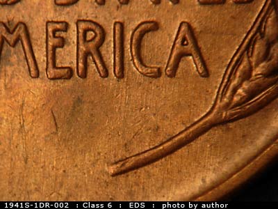 Die-stage A marker on 1941S•1DR•002 (1941 Doubled Die Reverse).