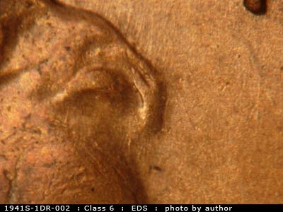 Die-stage A marker on 1941S•1DR•002 (1941 Doubled Die Reverse).