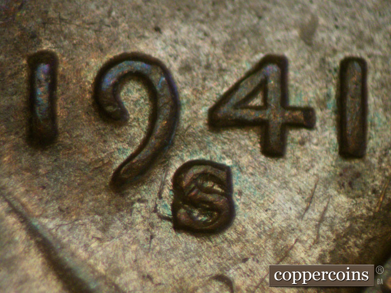 Die-stage B marker on 1941S•1MM•002 (1941 Repunched Mint Mark).