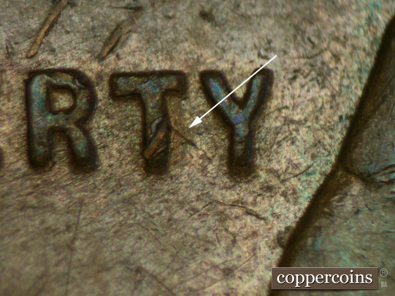 Die-stage B marker on 1941S•1MM•002 (1941 Repunched Mint Mark).