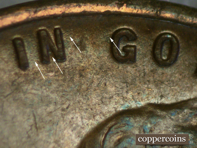 Die-stage B marker on 1941S•1MM•002 (1941 Repunched Mint Mark).