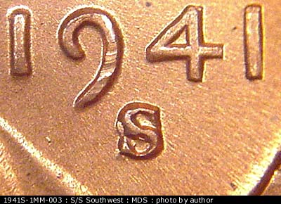 1941 Lincoln cent obverse, CopperCoins die 1941S•1MM•003.