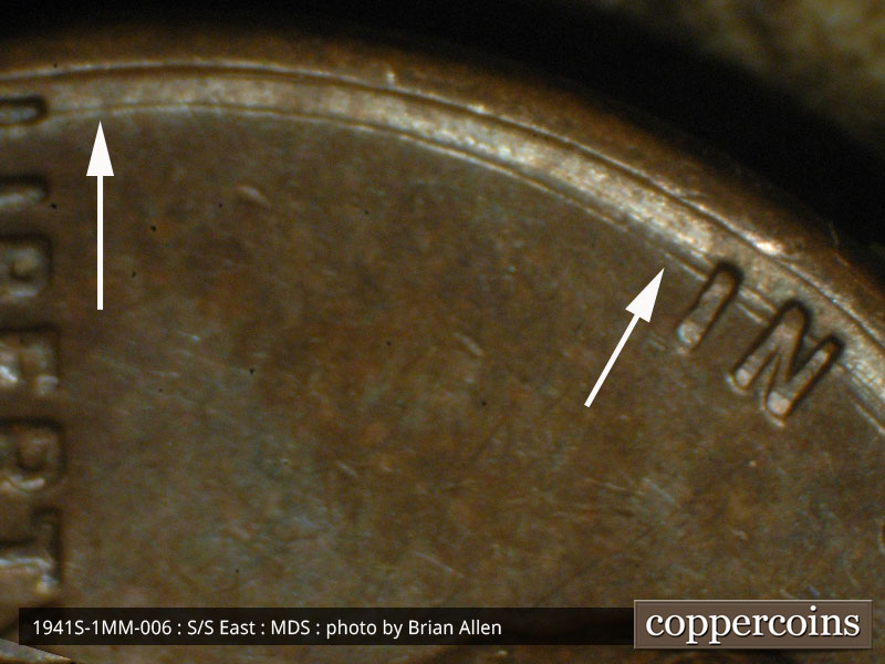 Die-stage B marker on 1941S•1MM•006 (1941 Repunched Mint Mark).