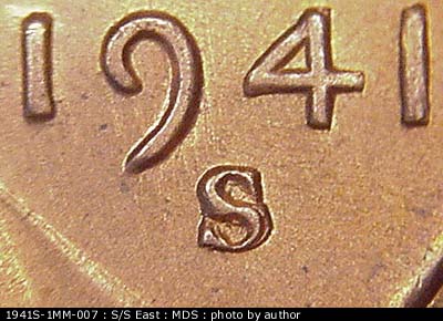 1941 Lincoln cent obverse, CopperCoins die 1941S•1MM•007.