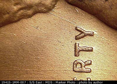 Die-stage B marker on 1941S•1MM•007 (1941 Repunched Mint Mark).