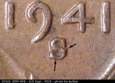 1941 Lincoln cent obverse, CopperCoins die 1941S•1MM•008.