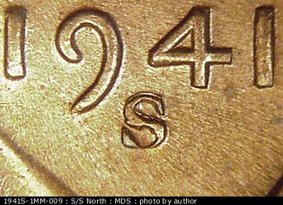 1941 Lincoln cent obverse, CopperCoins die 1941S•1MM•009.