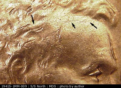 Die-stage B marker on 1941S•1MM•009 (1941 Repunched Mint Mark).
