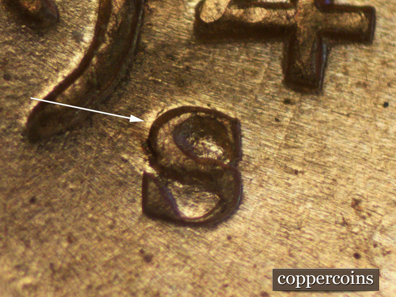 Die-stage A marker on 1941S•1MM•010 (1941 Repunched Mint Mark).