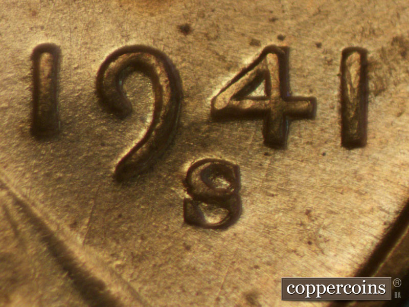 Die-stage A marker on 1941S•1MM•010 (1941 Repunched Mint Mark).